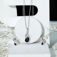 Pear Shaped Black Onyx Necklace and Earrings Set with Moissanite