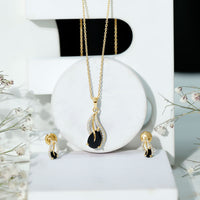 Pear Shaped Black Onyx Necklace and Earrings Set with Moissanite