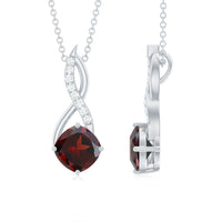 Cushion garnet drop pendant with diamond accents from Rosec Jewels, featuring a 3.2-carat gemstone and elegant design.
