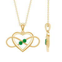 Heart infinity pendant necklace by Rosec Jewels featuring a real emerald gemstone, elegant jewelry with intricate design.