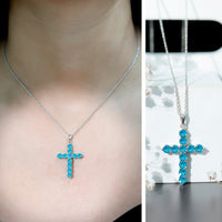 Natural Swiss Blue Topaz Cross Pendant Necklace with Silver Chain