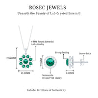 Certified Lab Created Emerald and Diamond Flower Jewelry Set