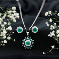 Certified Lab Created Emerald and Diamond Flower Jewelry Set
