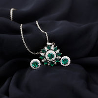 Certified Lab Created Emerald and Diamond Flower Jewelry Set
