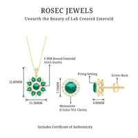 Certified Lab Created Emerald and Diamond Flower Jewelry Set