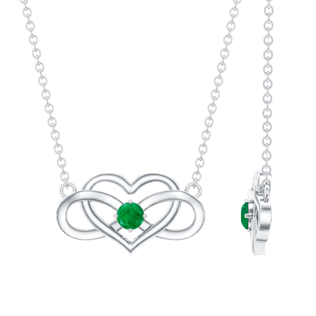 Emerald heart and infinity pendant necklace for women by Rosec Jewels, featuring a delicate chain with elegant gemstone accents.