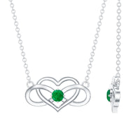 Emerald heart and infinity pendant necklace for women by Rosec Jewels, featuring a delicate chain with elegant gemstone accents.