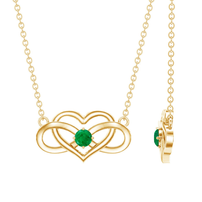 Emerald heart and infinity pendant necklace for women by Rosec Jewels, featuring a delicate chain and elegant design.