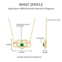 Emerald heart and infinity pendant necklace for women by Rosec Jewels, featuring a delicate chain and elegant design.