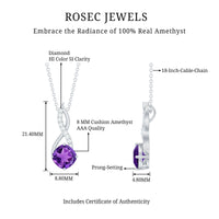 Natural 2 Carat cushion cut amethyst infinity pendant with diamonds, jewelry pendant by Rosec Jewels.