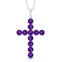 Natural amethyst cross pendant necklace with chain from Rosec Jewels, showcasing a purple gemstone cross on a delicate chain.