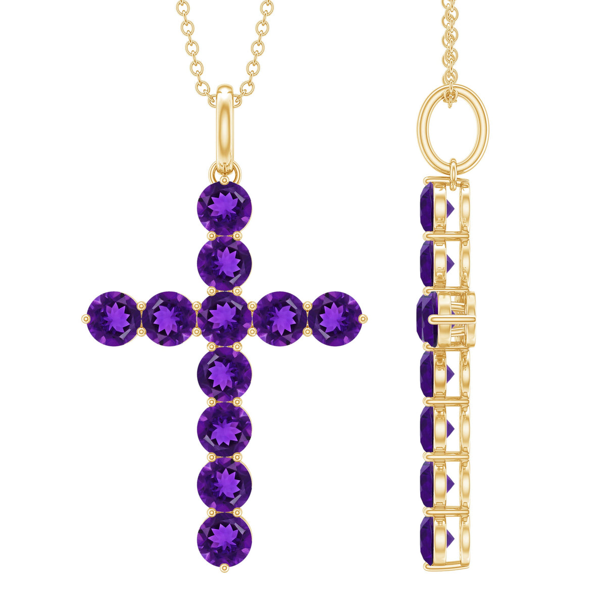 Natural amethyst cross pendant necklace with chain, featuring a polished purple gemstone pendant on a delicate chain.