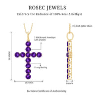 Natural amethyst cross pendant necklace with chain from Rosec Jewels, showcasing a purple gemstone cross on a delicate silver chain.
