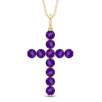 Natural amethyst cross pendant necklace with silver chain from Rosec Jewels, featuring a polished purple amethyst cross charm.