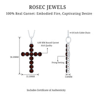 Genuine garnet cross pendant necklace from Rosec Jewels featuring a sterling silver chain and detailed gemstone setting.