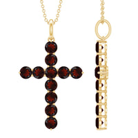 Genuine garnet cross pendant necklace from Rosec Jewels featuring a red garnet stone on a silver chain.