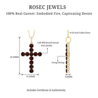Genuine garnet cross pendant necklace from Rosec Jewels featuring a red gemstone on a silver chain.