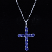 Simple Created Blue Sapphire Cross Pendant Necklace