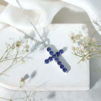 Simple Created Blue Sapphire Cross Pendant Necklace