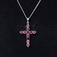 Natural Pink Tourmaline Cross Pendant Necklace for Women