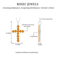 Natural Citrine Silver Cross Necklace with Chain