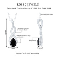 1 Carat Pear Shape Black Onyx Infinity Necklace with Diamonds