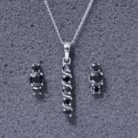 Lab Grown Black Diamond Bar Necklace and Earrings Set