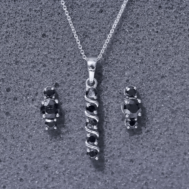 Lab grown black diamond jewelry set with a bar necklace and matching earrings from Rosec Jewels, featuring elegant black diamond accents.