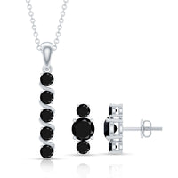 Lab Grown Black Diamond Bar Necklace and Earrings Set