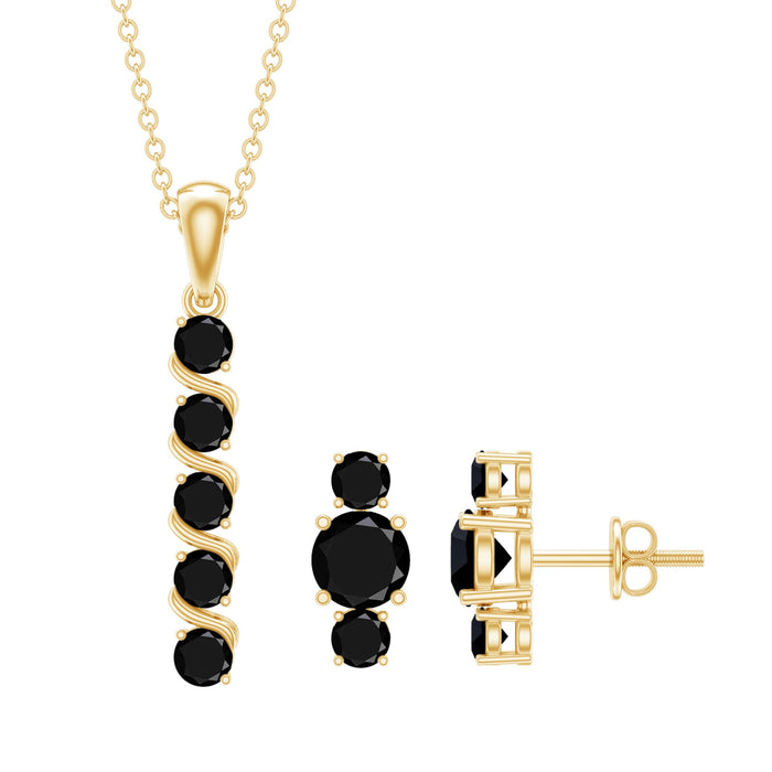 Lab grown black diamond jewelry set with bar necklace and matching earrings from Rosec Jewels, featuring sleek black diamond accents.