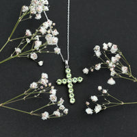 Natural 2.4 Carat Peridot Cross Pendant Necklace with Silver Chain