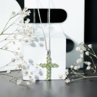 Natural 2.4 Carat Peridot Cross Pendant Necklace with Silver Chain