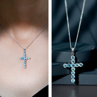 Womens Cross Necklace with Sky Blue Topaz