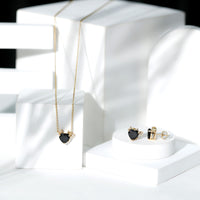 Heart Shape Lab Grown Black and White Diamond Devil Jewelry Set