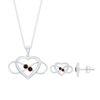 Natural Garnet Heart Infinity Necklace and Earrings Set