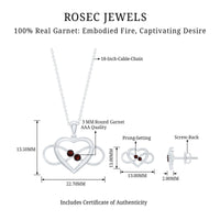 Natural Garnet Heart Infinity Necklace and Earrings Set
