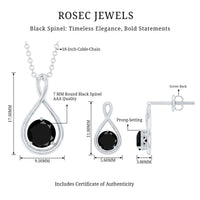 Natural Black Spinel Infinity Pendant and Earrings Set
