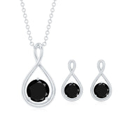 Natural Black Spinel Infinity Pendant and Earrings Set