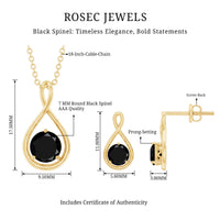 Natural Black Spinel Infinity Pendant and Earrings Set