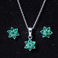 Genuine Round Cut Emerald Flower Necklace and Earrings Set