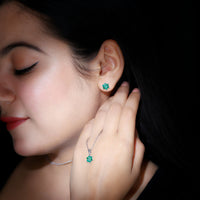 Genuine Round Cut Emerald Flower Necklace and Earrings Set
