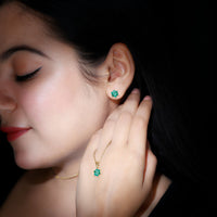 Genuine Round Cut Emerald Flower Necklace and Earrings Set