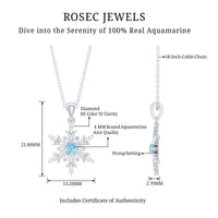 Aquamarine and Diamond Designer Snowflake Necklace With Chain
