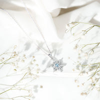Aquamarine and Diamond Designer Snowflake Necklace With Chain