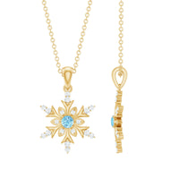 Aquamarine and Diamond Designer Snowflake Necklace With Chain