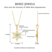 Aquamarine and Diamond Designer Snowflake Necklace With Chain