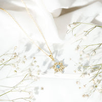 Aquamarine and Diamond Designer Snowflake Necklace With Chain