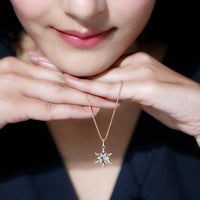 Aquamarine and Diamond Designer Snowflake Necklace With Chain
