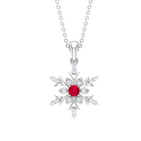 Lab-created ruby snowflake pendant with diamond accents, featuring a delicate pendant design from Rosec Jewels.