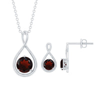 Garnet Infinity Necklace and Earrings Set